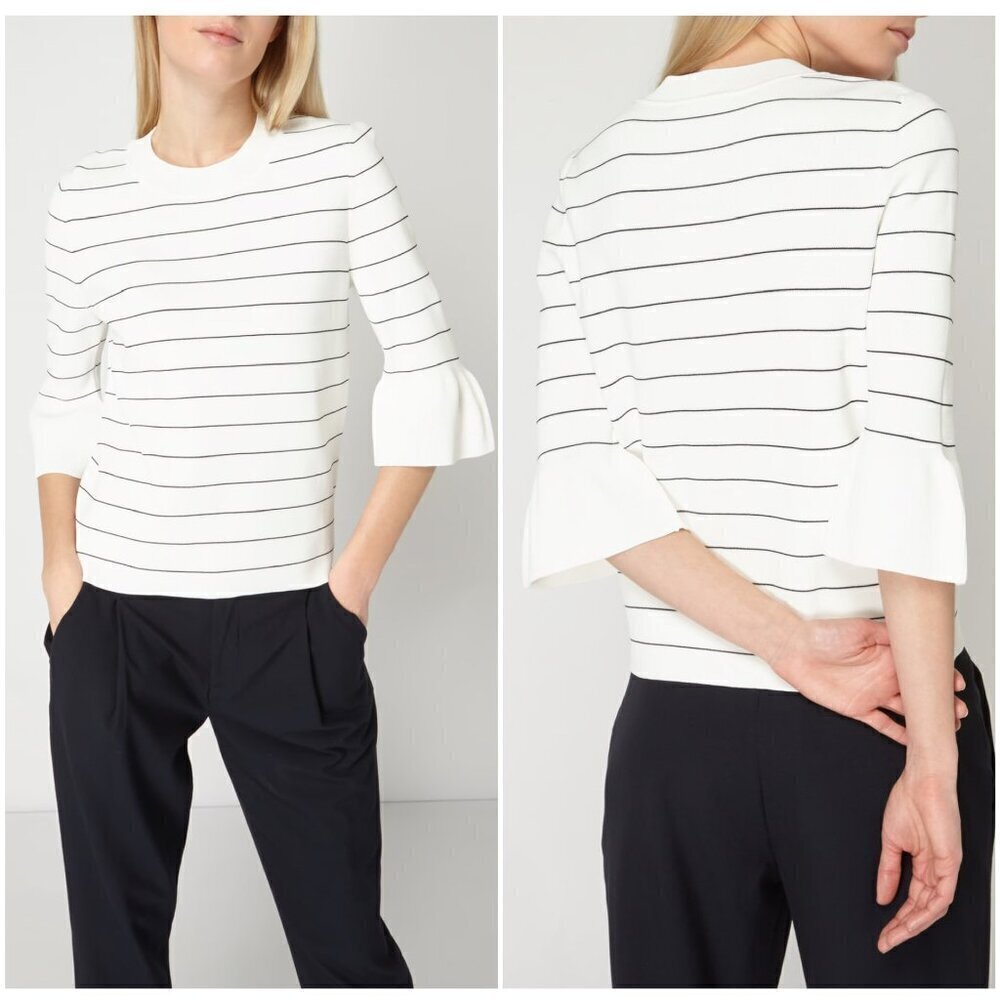 Boss Hugo Boss Fenella White Black Stripe Knit Pullover 3/4‎ Bell Sleeves Sz M